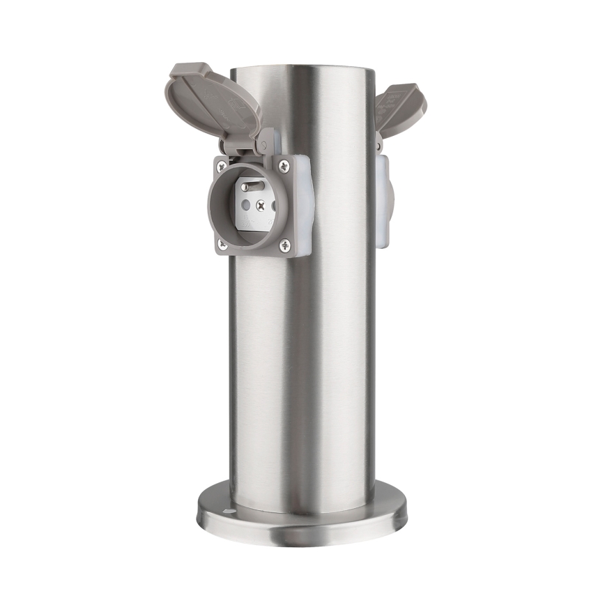 Coluna exterior com tomada 2Z 230V IP44 cromado mate redondo