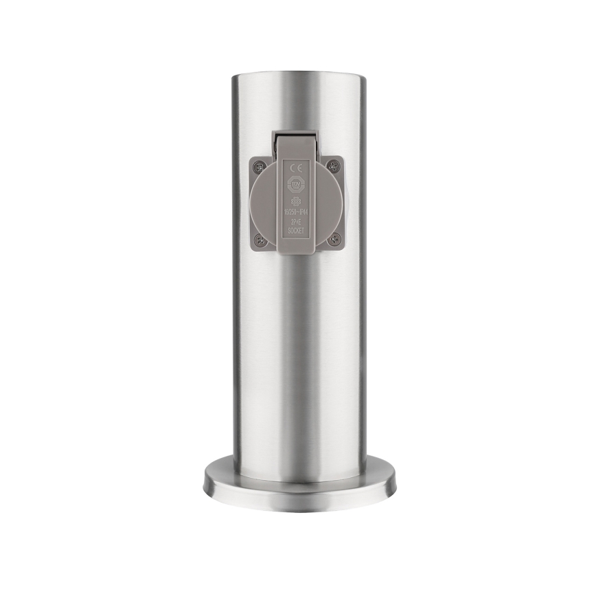 Coluna exterior com tomada 2Z 230V IP44 cromado mate redondo