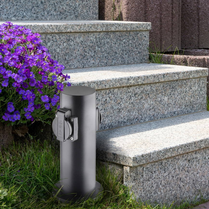 Coluna exterior com tomada 2Z 230V IP44 preto angular