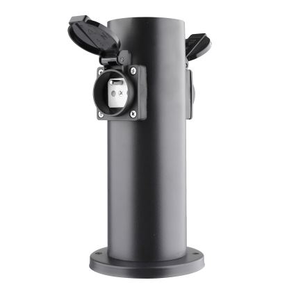 Coluna exterior com tomada 2Z 230V IP44 preto angular
