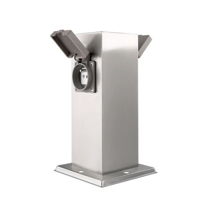 Coluna exterior com tomada 2Z 230V IP44 cromado mate angular
