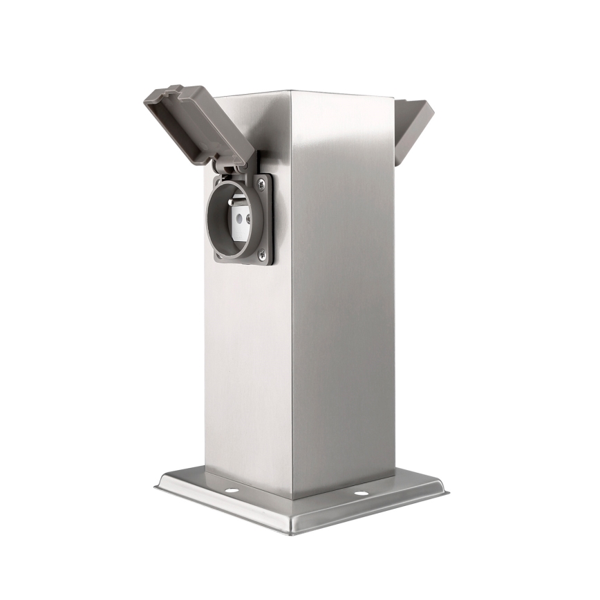 Coluna exterior com tomada 2Z 230V IP44 cromado mate angular