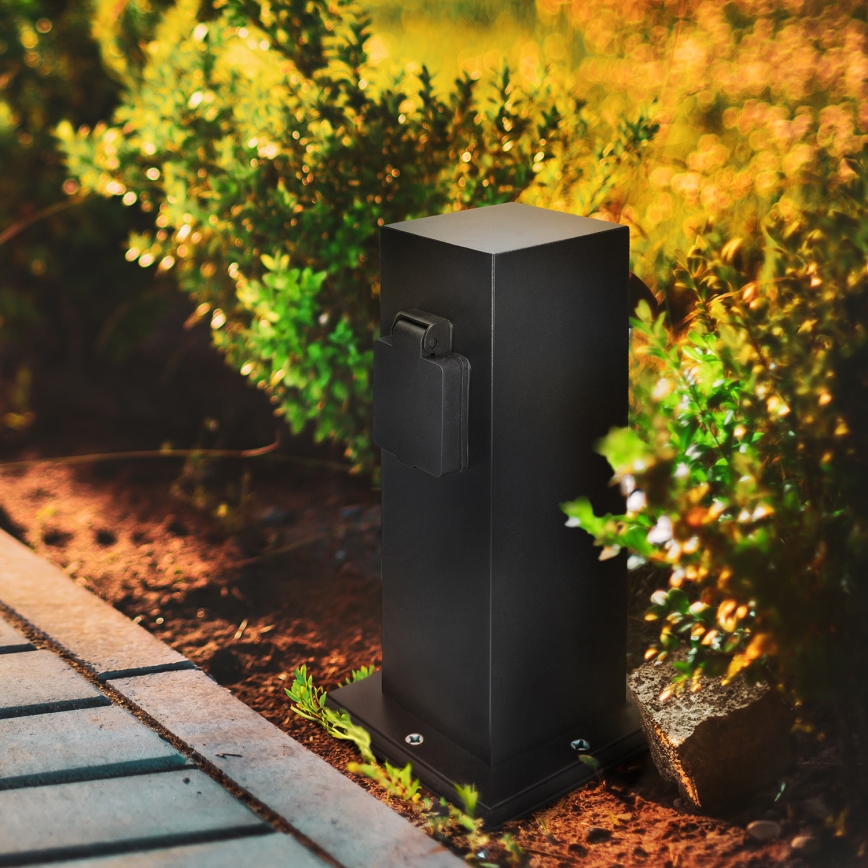 Coluna exterior com tomada 2Z 230V IP44 preto angular