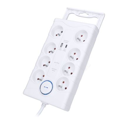 Cabo de extensão com interruptor 8Z Tipo E + 1xUSB-A + 1xUSB-C 2m branco