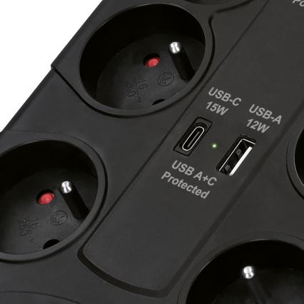 Cabo de extensão com interruptor 8Z Tipo E + 1xUSB-A + 1xUSB-C 2m preto