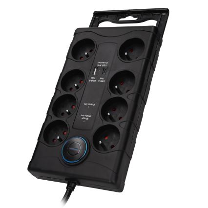Cabo de extensão com interruptor 8Z Tipo E + 1xUSB-A + 1xUSB-C 2m preto