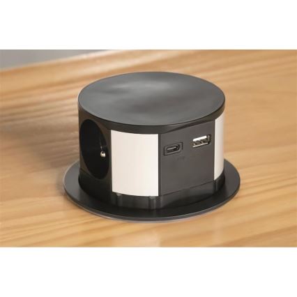 Solight PP100USBC-B - Coluna de tomadas para tampo da mesa 3x230V + 2xUSB preto