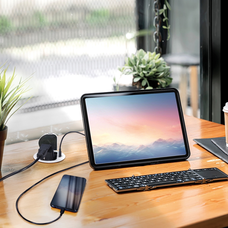 Coluna de tomadas para tampo de mesa 1x230V + USB-C Power Delivery prateado/preto