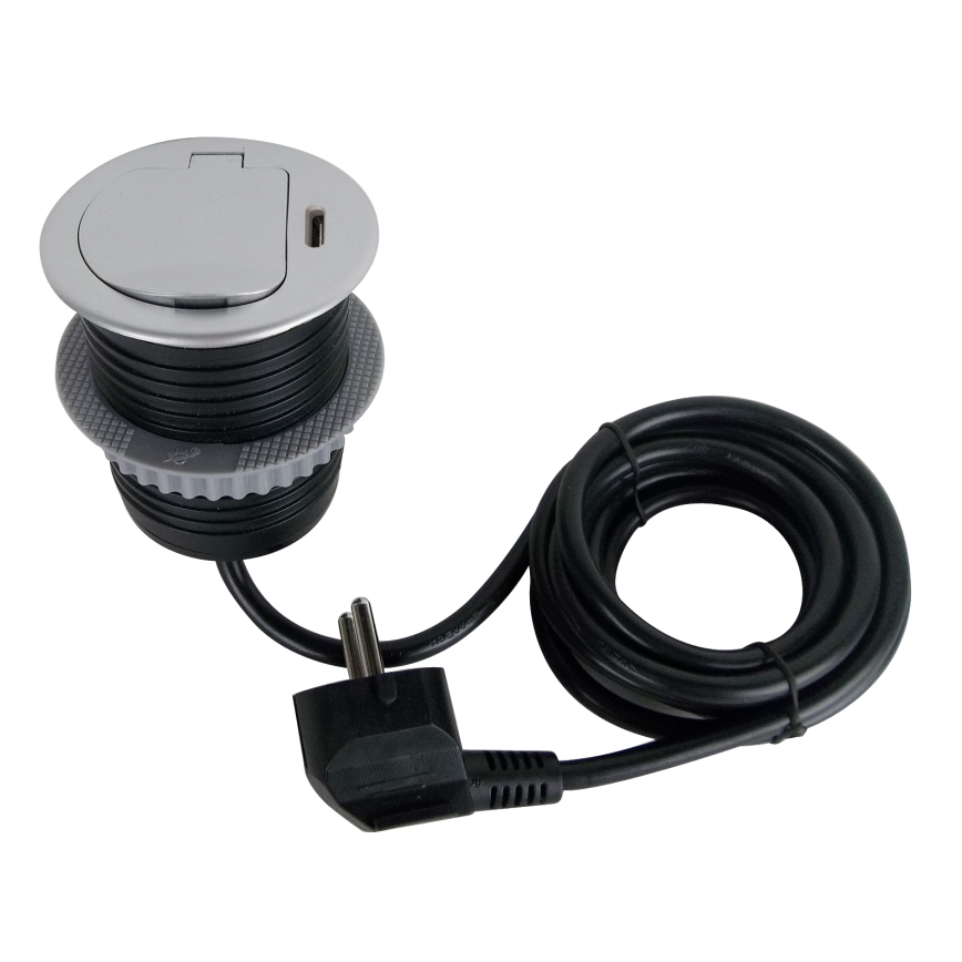 Coluna de tomadas para tampo de mesa 1x230V + USB-C Power Delivery prateado/preto