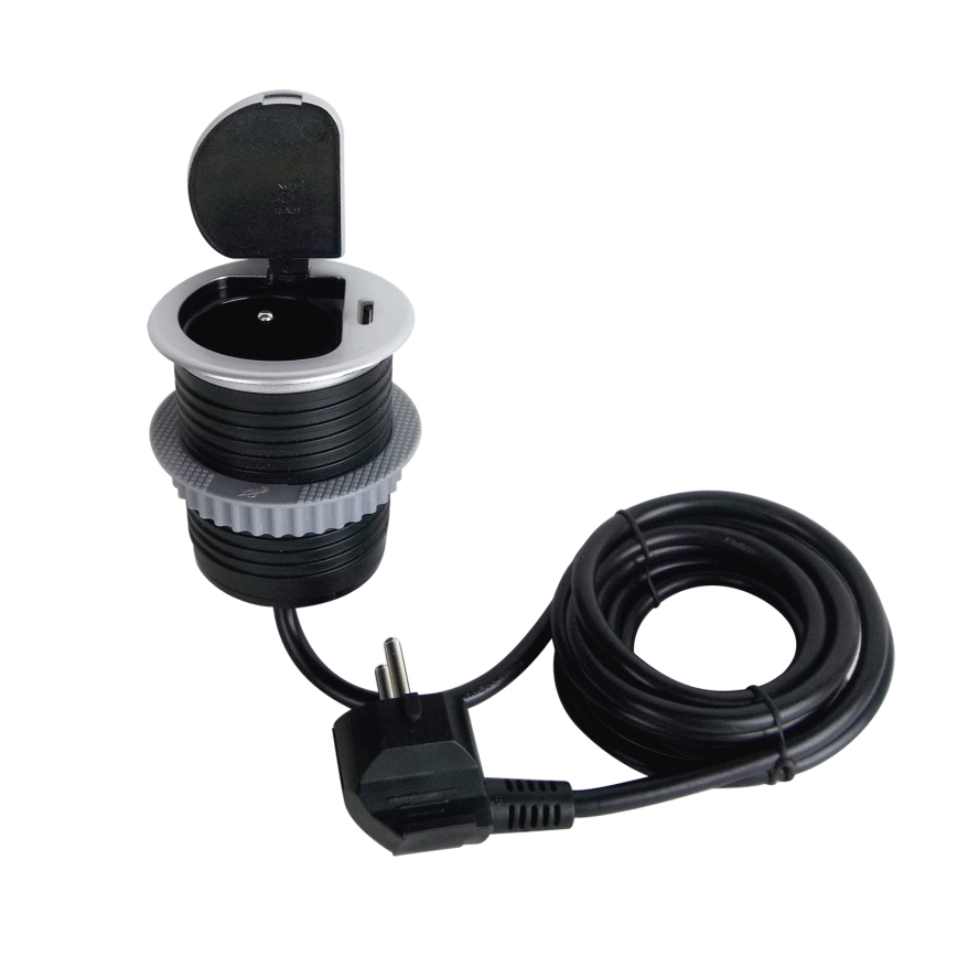 Coluna de tomadas para tampo de mesa 1x230V + USB-C Power Delivery prateado/preto