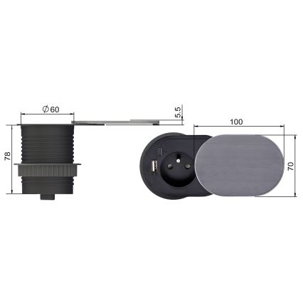 Tomada embutida 1Z + USB A+C