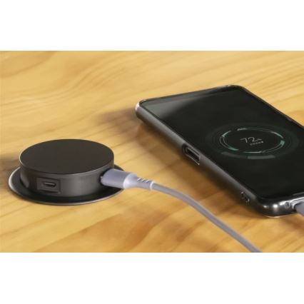 Coluna de tomadas para topo de mesa 3x230V + 2xUSB preto