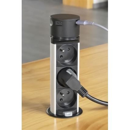 Coluna de tomadas para topo de mesa 3x230V + 2xUSB preto