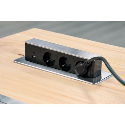Coluna de tomadas para tampo de mesa 3x230V + USB-A + USB-C