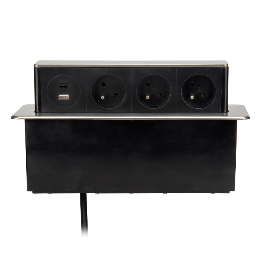 Coluna de tomadas para tampo de mesa 3x230V + USB-A + USB-C