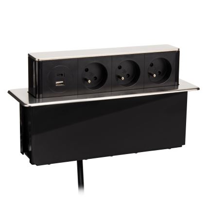Coluna de tomadas para tampo de mesa 3x230V + USB-A + USB-C