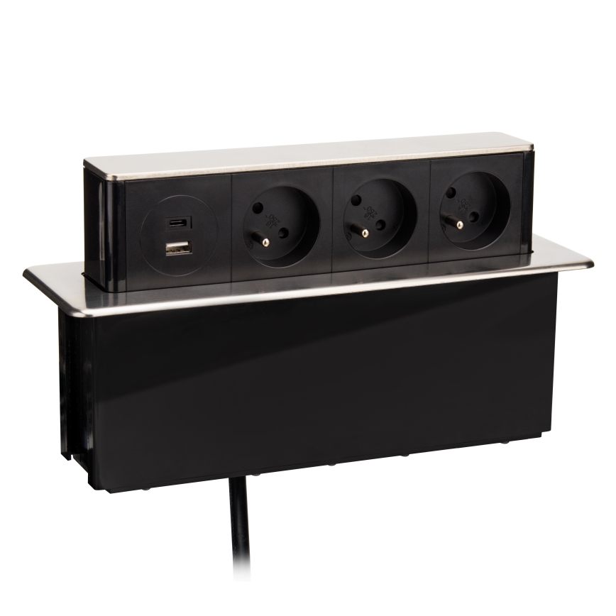 Coluna de tomadas para tampo de mesa 3x230V + USB-A + USB-C