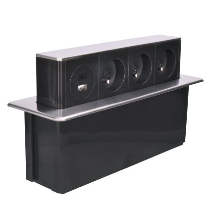 Coluna de tomadas para tampo de mesa 3x230V + USB-A + USB-C