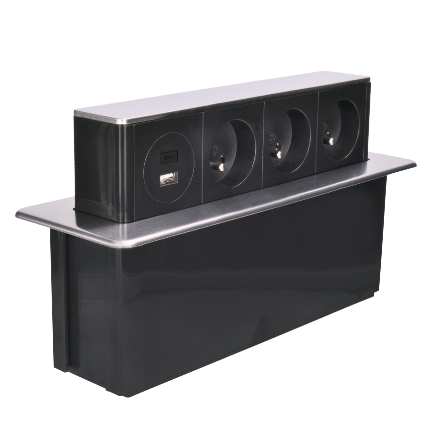 Coluna de tomadas para tampo de mesa 3x230V + USB-A + USB-C
