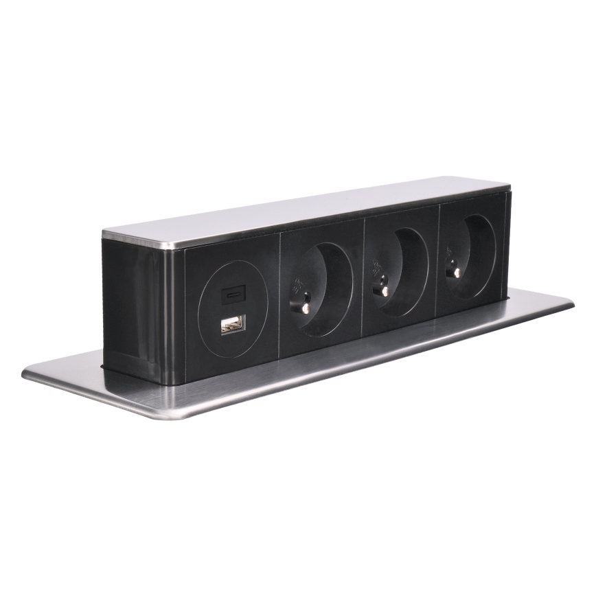 Coluna de tomadas para tampo de mesa 3x230V + USB-A + USB-C