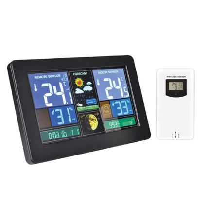 Estação meteorológica com carregamento USB com ecrã LCD, preto