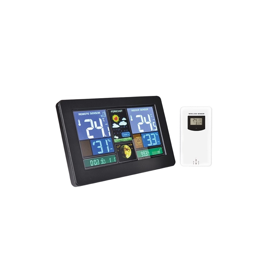Estação meteorológica com carregamento USB com ecrã LCD, preto