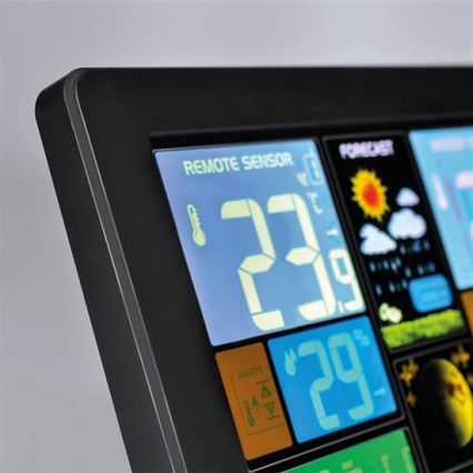 Estação meteorológica com visor LCD USB 5V/2xAAA + 2xAAA carregamento preto