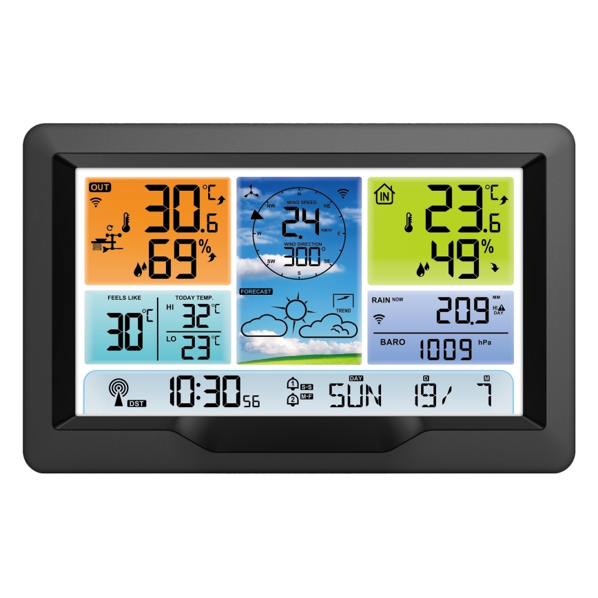 Estação meteorológica profissional com ecrã LCD e despertador 5V/2xAA + 3xAA