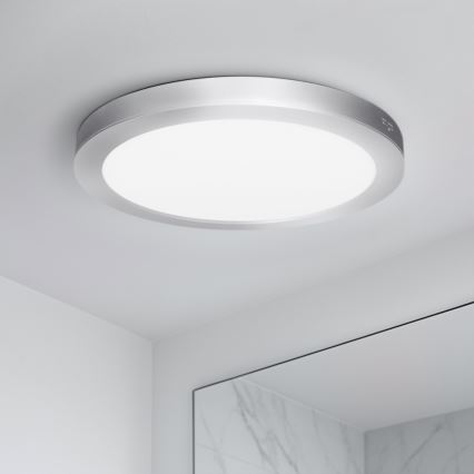 Painel LED 2 em 1 para sobrepor ou embutir, 24W/230V, 3000/4000/6000K, Ø 30 cm, IP54, prateado