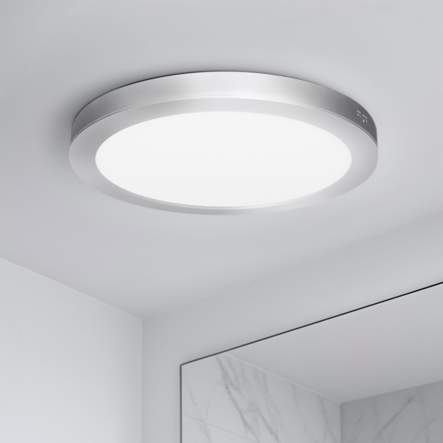 Painel LED 2 em 1 para sobrepor ou embutir, 24W/230V, 3000/4000/6000K, Ø 30 cm, IP54, prateado