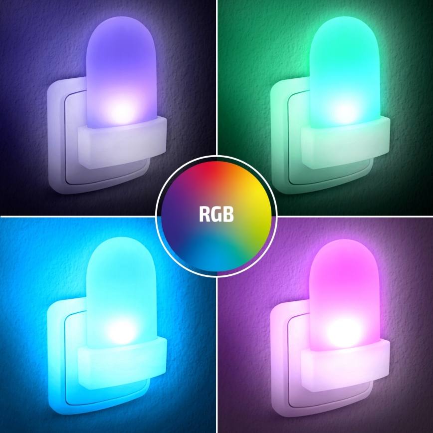 Iluminação de orientação de tomada LED RGB com sensor LED/0,5W/230V