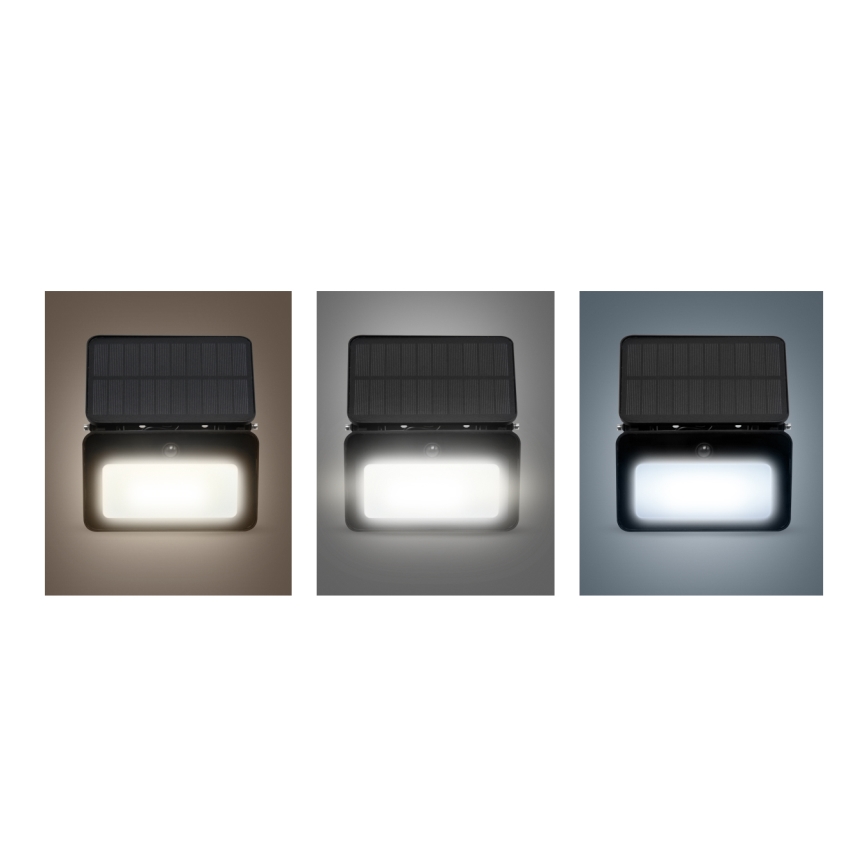 Holofote solar LED regulável com sensor de anoitecer e movimento LED/6W/3,7V 2200 mAh 3000/4000/6500K IP65