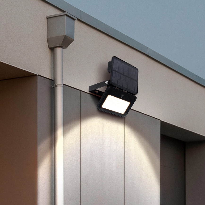 Holofote solar regulável com sensor de movimento e anoitecer LED/6W/2200 mAh 3000/4000/6500K IP65