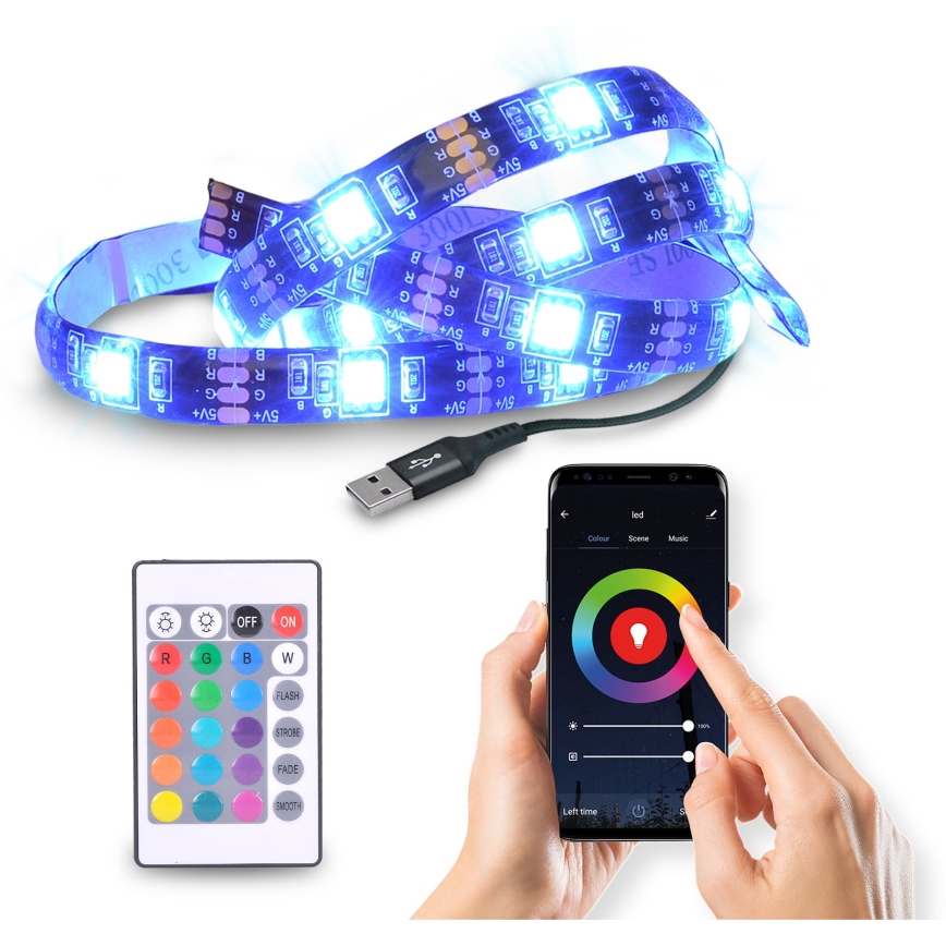 LED RGB Tira com regulação para TV LED/6W/5V Wi-Fi Tuya + controlo remoto