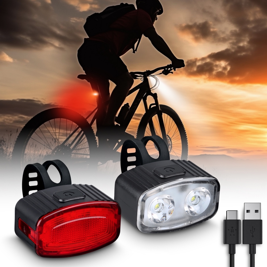 CONJUNTO 2x LED Luz de bicicleta recarregável regulável 350mAh IP44 vermelho/branco