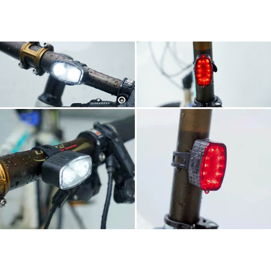 CONJUNTO 2x LED Luz de bicicleta recarregável regulável 350mAh IP44 vermelho/branco