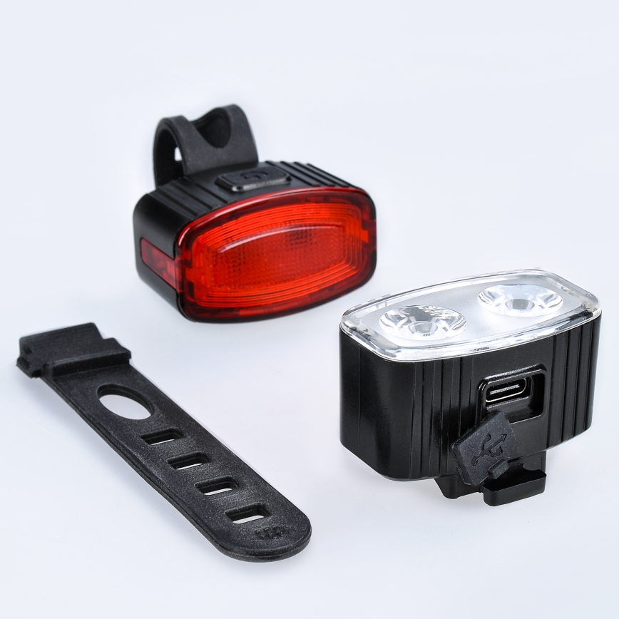 CONJUNTO 2x LED Luz de bicicleta recarregável regulável 350mAh IP44 vermelho/branco