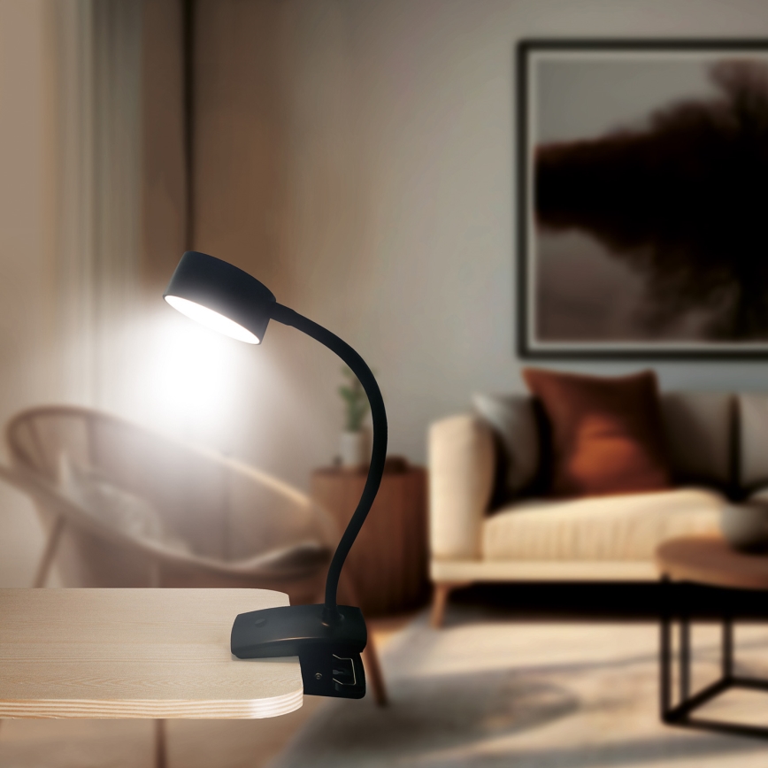 Solight WO3001-B- Candeeiro LED flexível regulável com clip LED/2W/5V 3000/4000/6500K preto
