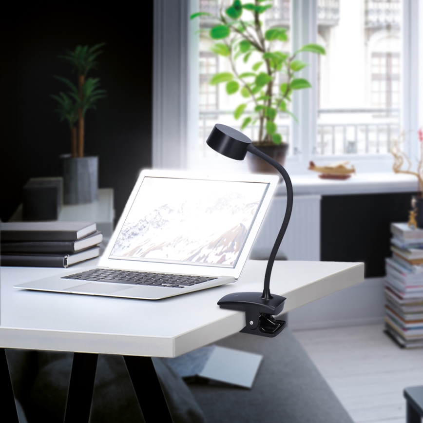Solight WO3001-B- Candeeiro LED flexível regulável com clip LED/2W/5V 3000/4000/6500K preto