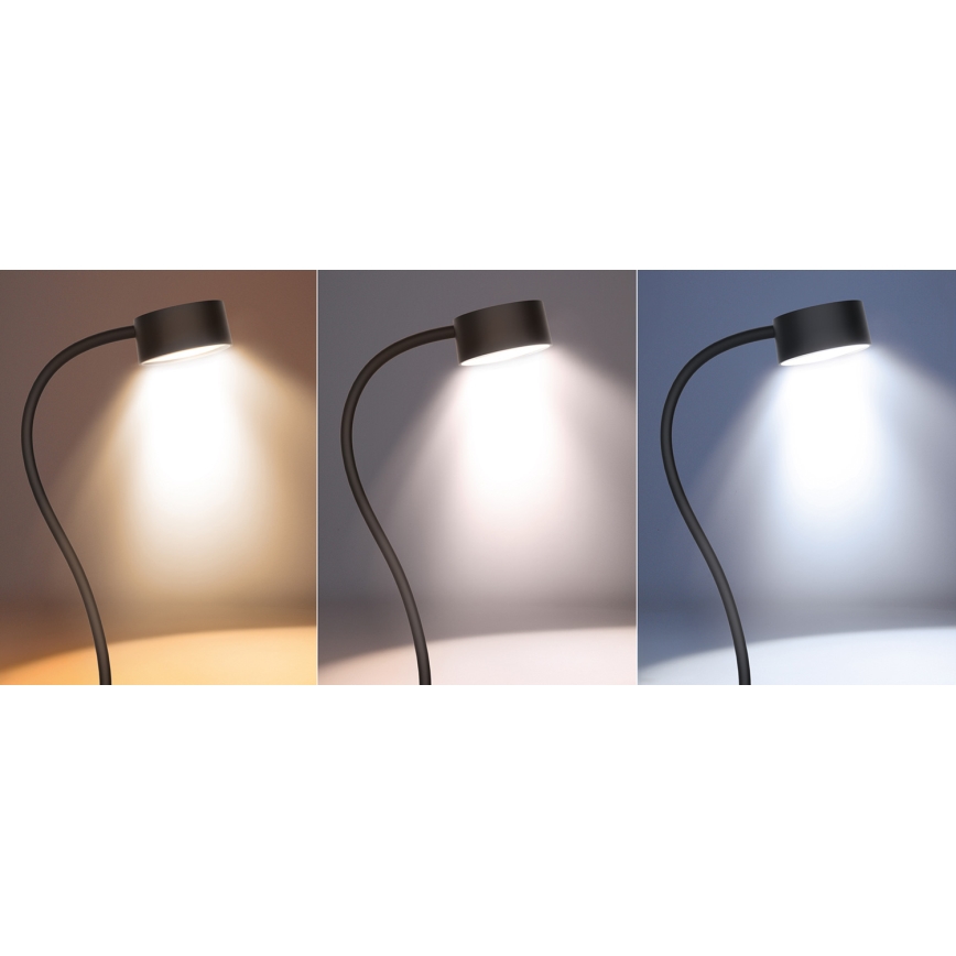 Solight WO3001-B- Candeeiro LED flexível regulável com clip LED/2W/5V 3000/4000/6500K preto