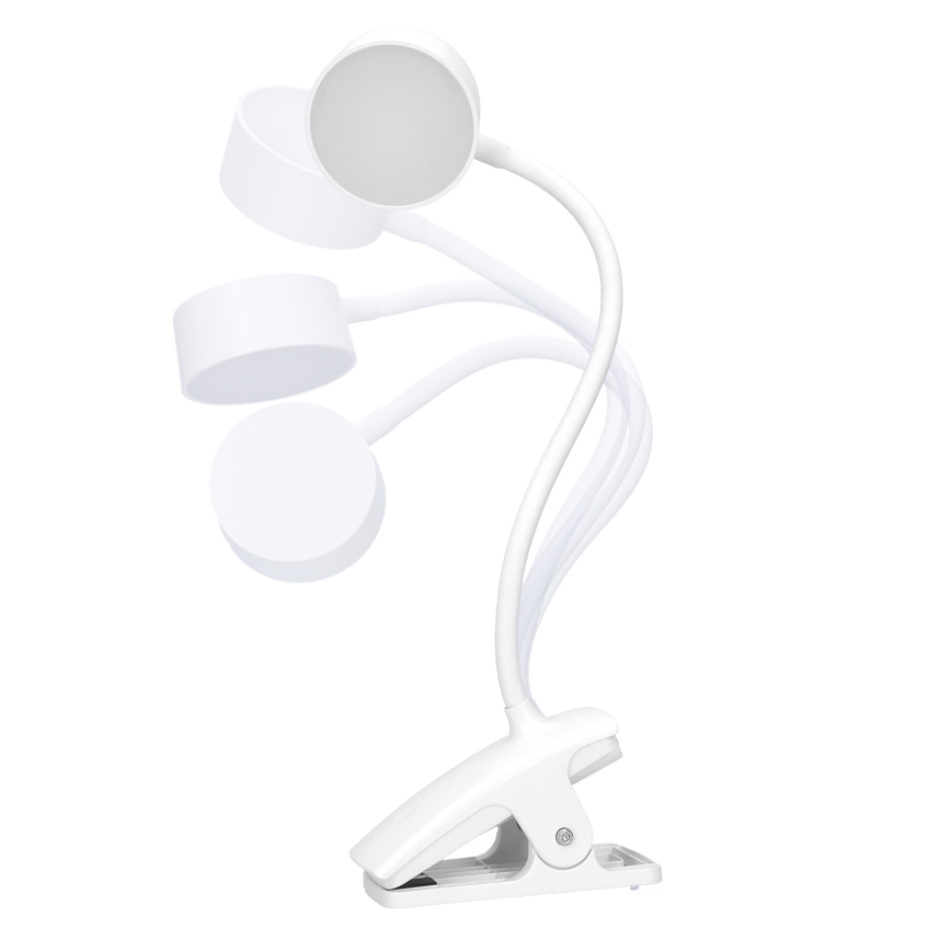 Lâmpada de mesa flexível LED recarregável com dimmer e clipe LED/2W/1800 mAh 3000/4000/6500K branco