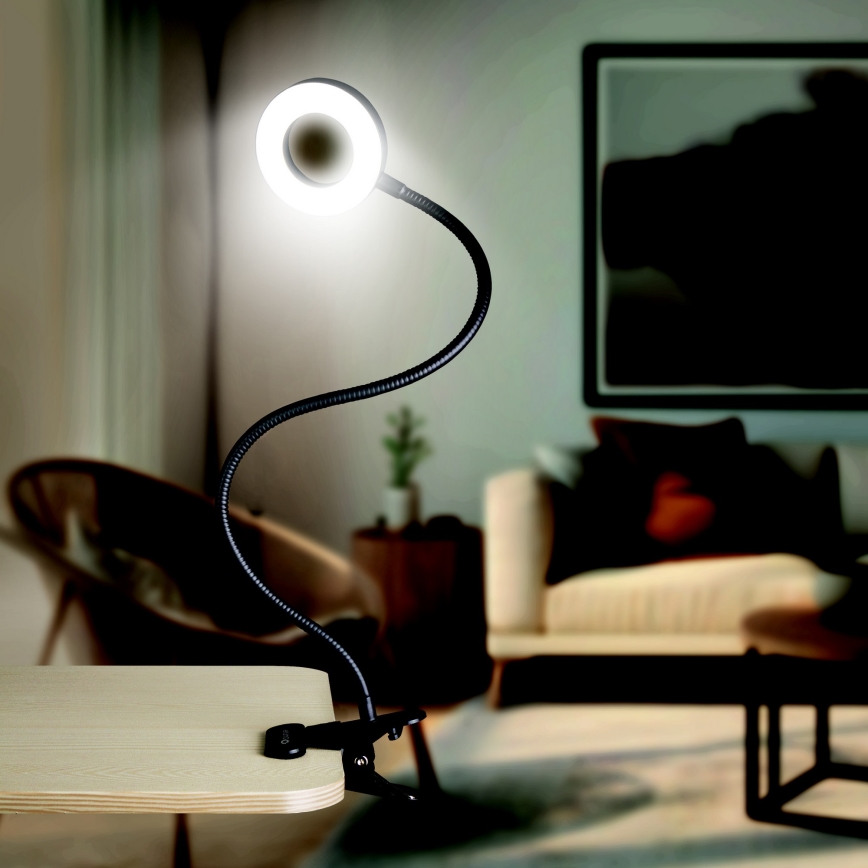 Candeeiro de mesa LED com regulação e clipe LED/8W/230V 3000/4000/5000K preto