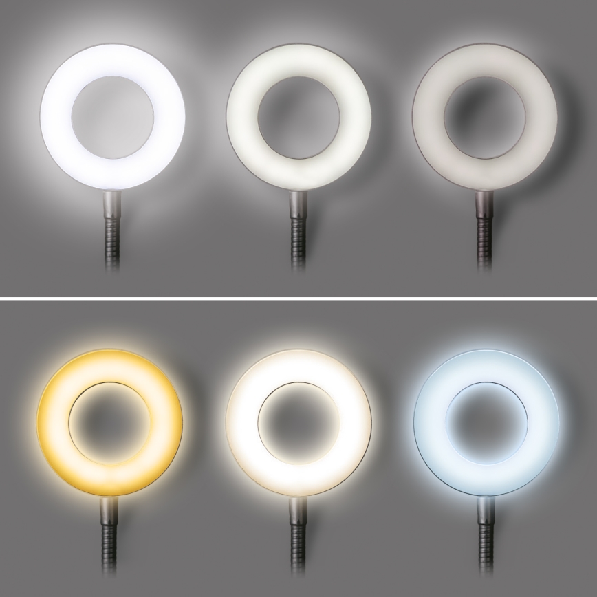 Candeeiro de mesa LED com regulação e clipe LED/8W/230V 3000/4000/5000K preto