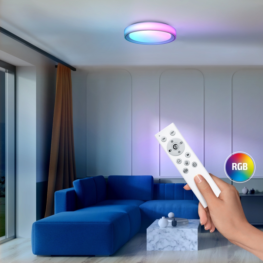 Iluminação de teto LED RGB com regulação FLOCO LED/30W/230V 3000-6500K + RGB/6W diâmetro 40cm + comando