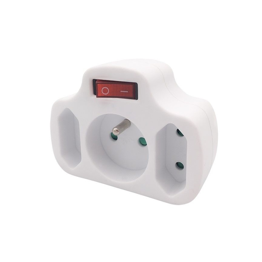 Divisor de tomadas 1Z 10A + 2Z 2,5A com interruptor