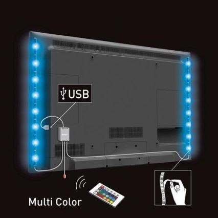 CONJUNTO 2x Tira RGB LED para TV com controlo remoto IP65 LED/USB 50cm