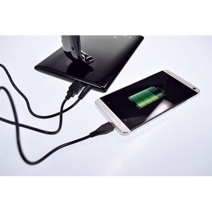 Candeeiro de mesa LED com regulação e conector USB LED/12W/230V preto