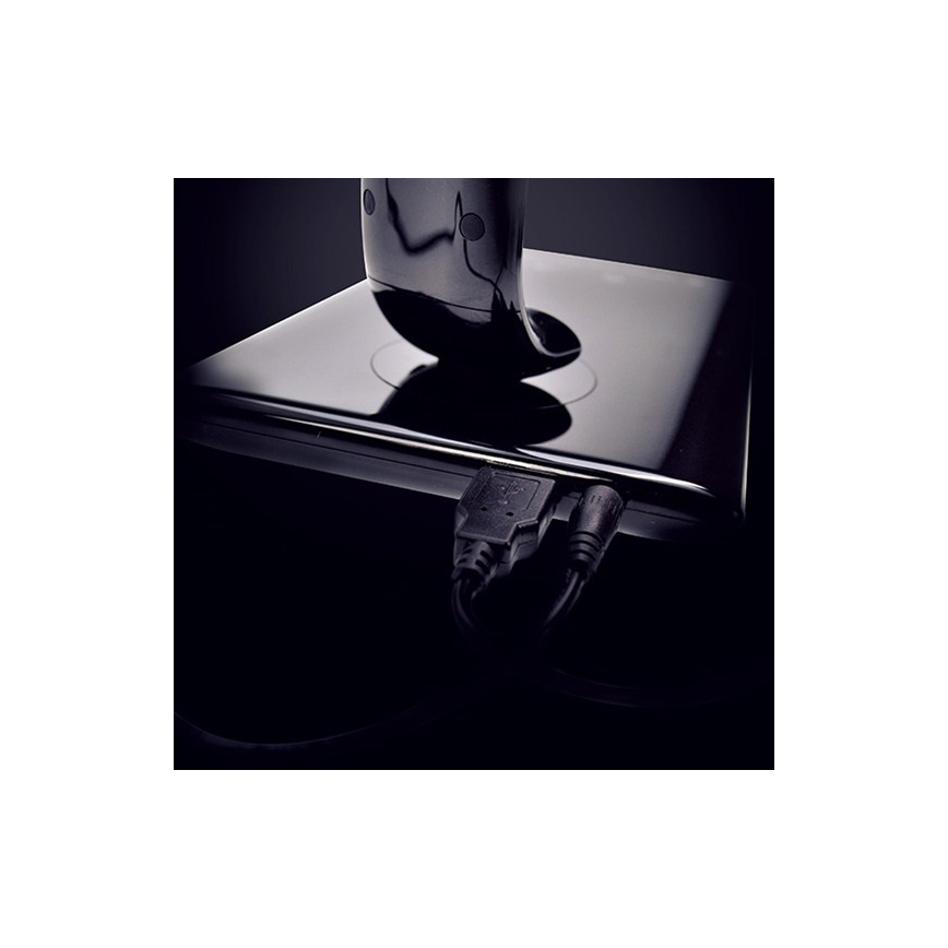 Candeeiro de mesa LED com regulação e conector USB LED/12W/230V preto