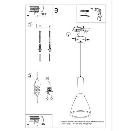 Candelabro suspenso EMPOLI 1xE27/15W/230V betão