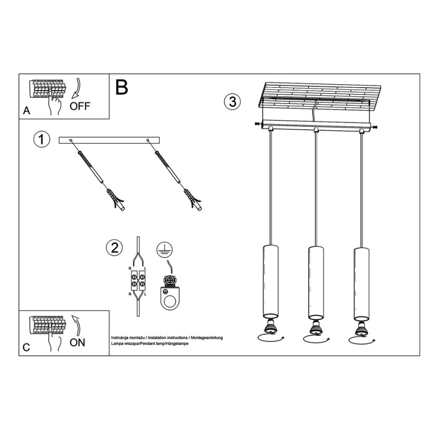 Candeeiro suspenso LAGOS 3 3xGU10/10W/230V branco